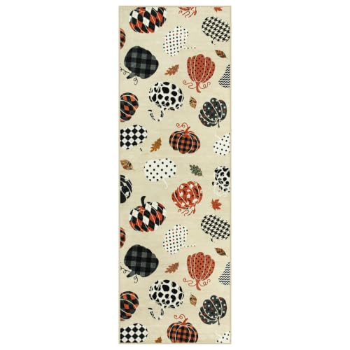 2x6 Beige Halloween Fall Pumpkin Print Hallway Runner Rug for Kitchen - color: Beige1 - Pumpkin, size: 2' x 6' (Rectangular)