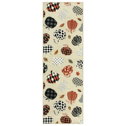 2x6 Beige Halloween Fall Pumpkin Print Hallway Runner Rug for Kitchen - color: Beige1 - Pumpkin, size: 2' x 6' (Rectangular)