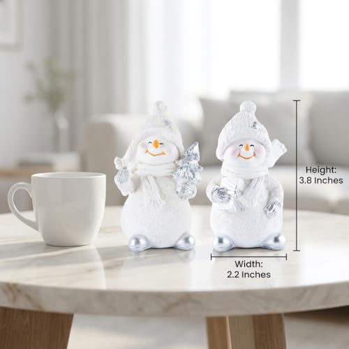 2-Piece Winter Home Decor Resin Snowman Figurines, White - color: White