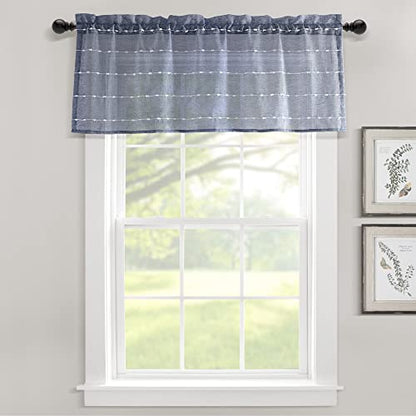 Lush Decor Farmhouse Textured Sheer Window Curtain Valance, 52"W x18"L, Navy - color: Navy