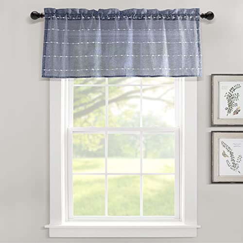 Lush Decor Farmhouse Textured Sheer Window Curtain Valance, 52"W x18"L, Navy - color: Navy