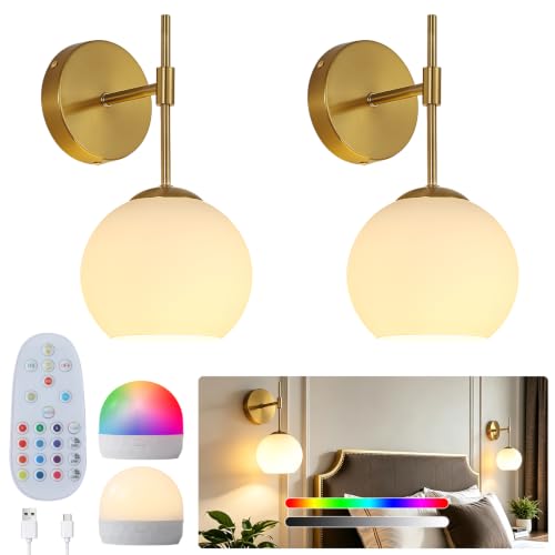 Battery Operated Wall Sconces Set of Two, Rechargeable, Gold - color: Gold