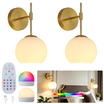 Battery Operated Wall Sconces Set of Two, Rechargeable, Gold - color: Gold