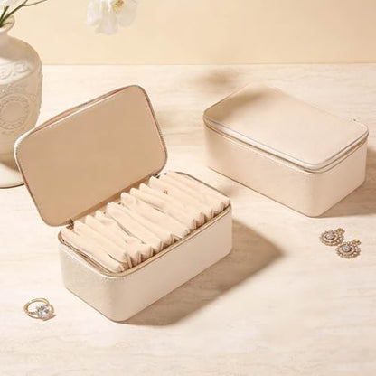 Travel Jewelry Case with 12 Velvet Zipped Pouches Bags, Beige - color: Beige - 12 Pouch