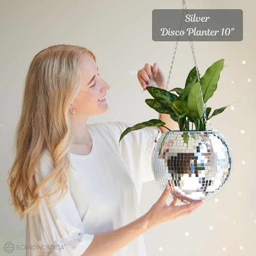 SCANDINORDICA Disco Ball Planter, Value Package, 10-inch Silver - size: 10" Silver