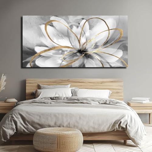 SOUGUAN Large Canvas Wall Art White Flower Painting 30x60 Inch Black Art for Living Room Bedroom Office Home Wall Accents - color: White, size: 58"L x 29"W