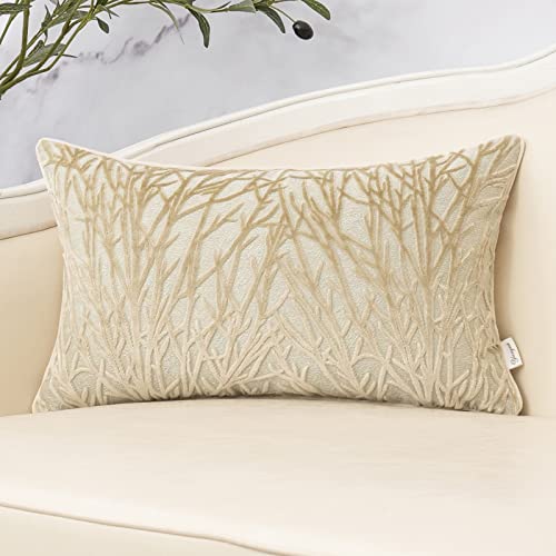 Yangest Beige Throw Pillow Cover Velvet Cushion Cover Branches Rectangular Neutral Pillowcase for Sofa Couch Bedroom Living Room, 12x20 Inch - color: Beige, size: 20" x 12" (Pack of 1)