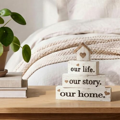 Smile Rustic Farmhouse Tiered Tray Decor Stackable Wooden Blocks - style: Home Sweet Home