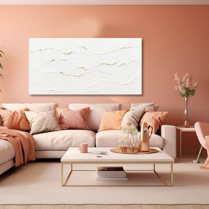 Hand-Painted Wavy Line Abstract Wall Art for Living Room 24x48 Inch - color: White and Gold, size: 48"L x 24"W