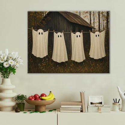 Halloween Wall Art Decor, Ghost Laundry Canvas Print Framed 8x10 Inch - color: J