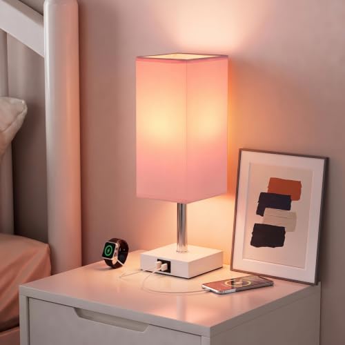 Touch Table Lamps Set of 2 for Bedroom - Dimmable, USB C+A, White Base - color: Pink & White(2PCS)