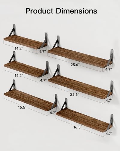 Amada Solid Paulownia Wood Wall Shelves, Large Size, 6 Pcs, Brown - color: Brown, size: Large