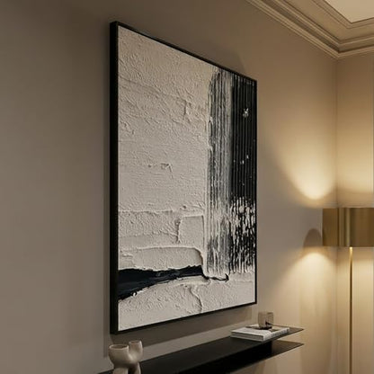 QKF Neutral Brush 3D Texture Black Aluminum Frame Canvas Wall Art - color: Black & Gray Abstract