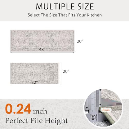 HUGEAR 2-Piece Grey Neutral Kitchen Rug Set - color: Grey, size: 20"x32"+20"x48"