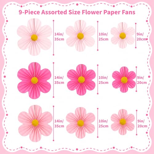 Spring Flower Paper Fan Decorations, 9PCS Party Cream Hanging Fans for Hello Spring Party, Birthday, Wedding, Classroom, Home Office Graduation Mother Father's Day Floral Backdrop Decor -Pink - style: Pink Cloud