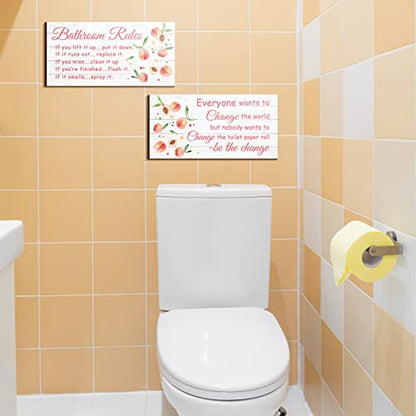 Jetec 2 Pcs Funny Bathroom Signs Wall Decor Farmhouse,Peach Style - style: Peach Style