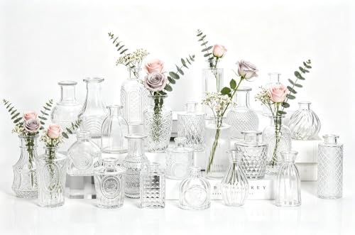 24PCS Mini Bud Vases As Wedding Centerpieces for Tables,Clear Bud Vases for Flowers,Small Flower Vases Suitable for Birthday Party,Anniversary,Wedding Reception,Baby Shower (Clear, 24PCS) - color: Clear, size: 24PCS