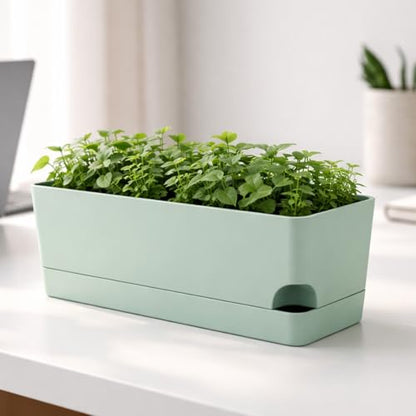 Party Zealot Window Boxes Planters, 5 Pack Self Watering Pots for Indoor Plants 17 Inch Rectangular Planter Rectangle Flower Pots Long Plant Pot Large Window Sill Herb Planter Box, Green - color: Green