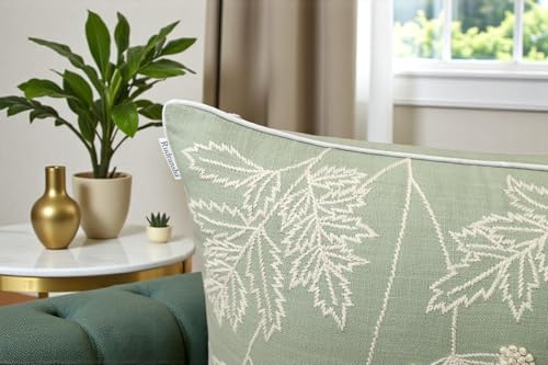 Rudransha Hand Embroidered Wildflower Throw Pillow Cover - 20x20 Inch Light Green Cotton - Blooming - color: Blooming-light Green, size: 20" x 20" (Pack of 1)