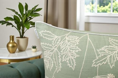 Rudransha Hand Embroidered Wildflower Throw Pillow Cover - 20x20 Inch Light Green Cotton - Blooming - color: Blooming-light Green, size: 20" x 20" (Pack of 1)