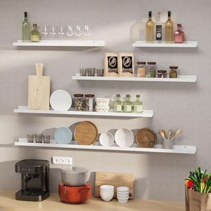 SAUMONIERES Picture Ledge Shelf Floating Book Shelves Set of 2 Wall Mounted Solid Wood for Bedroom Bathroom Living Room Kitchen, 24 Inch White - color: White, size: 24 inch