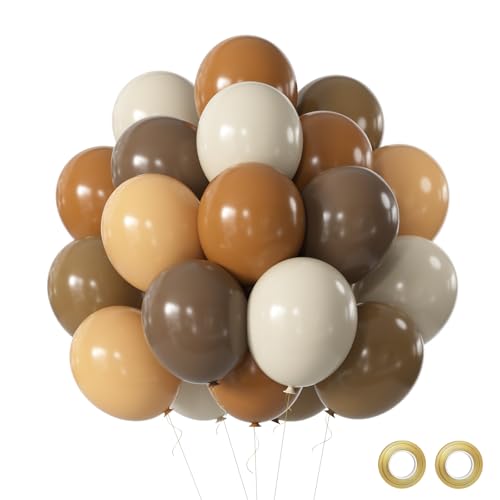 Brown Balloons Set - 50 Pcs 12 Inch Dark Brown Apricot Sand White Latex Balloons for Thanksgiving Wedding Birthday Baby Shower Theme Party Decorations - color: Brown