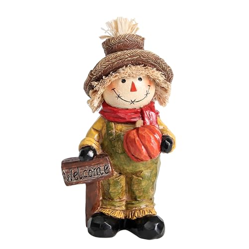 Fall Scarecrow Decor with Pumpkin Harvest Statue for Table Mantel - color: Green