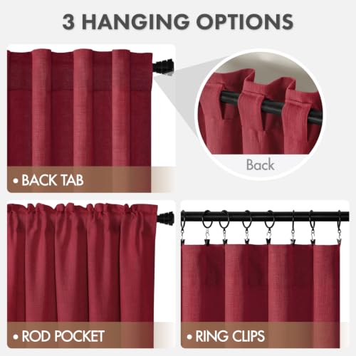 MIULEE Thick Linen Curtains, 42Wx108L, Burgundy Red Semi Sheer - color: Burgundy Red, size: 42"W x 108"L (Pack of 2)
