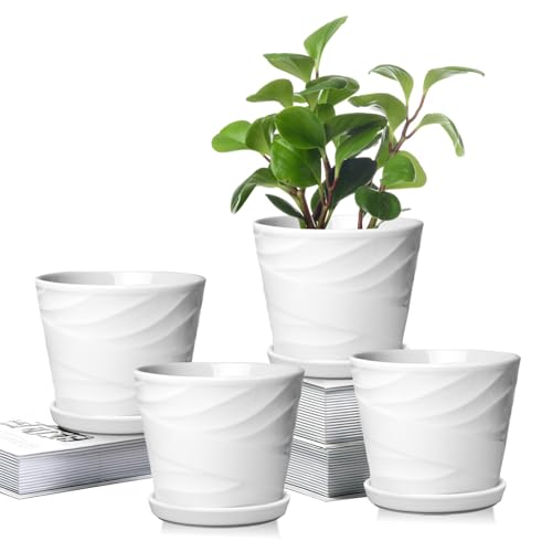 5 Inch Ceramic Plant Pots, 5.5 in Diameter, 4 Pack - color: Pure White, size: 5.5 Inch-4 Pack