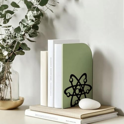 Peacoblue 5.3"x4.3"x6.1" Metal Bookends, Heavy Duty Book Ends for Shelves - style: Atom
