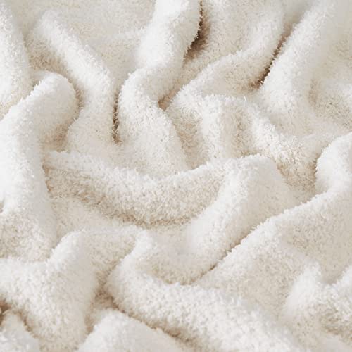 CYMULA Super Soft Knit Throw Blanket Twin Size Cream White-Lightweight Plush Fuzzy Fluffy Warm Cozy Blankets and Throws for Sofa Bed All Season Use - color: Cream White, size: Twin(60"x80")