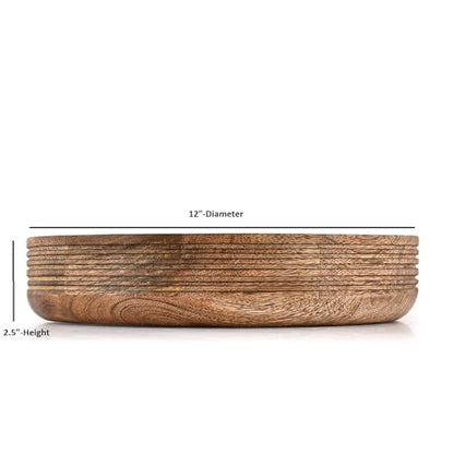 Kaizen Casa Mango Wood Decorative Bowl – Handcrafted Table Centerpiece with Deep Round Burnt Finish | Rustic Farmhouse Wooden Décor for Dining & Living Room (12" X 12" X 2.5")