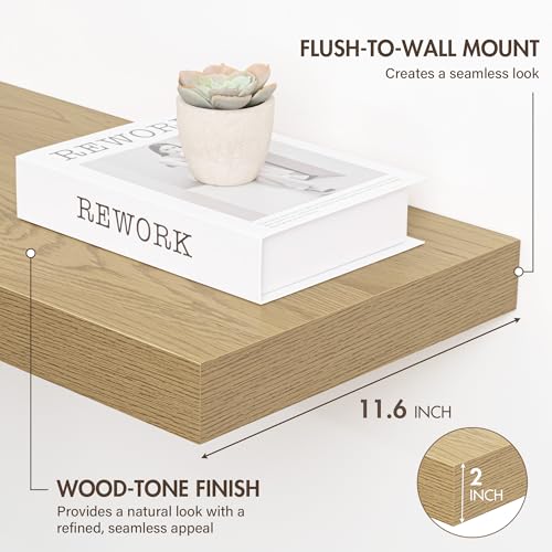 Acovy 24 Inch Floating Shelves, 12" Deep Floating Shelf Wall Mounted, 24" Wall Shelves, Rustic Deep Bookshelf, Extra Deeper & Thicker Display Shelves for Bedroom, Living Room, Brown, Set of 2 - color: Brown, size: 12"Wx24"L-2pcs