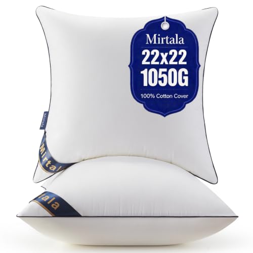 Mirtala 22"x22" Pillow Inserts Set of 2 with 100% Cotton Cover Decorative Square Throw 22" Pillows for Living Room, Sofa, Couch, and Bed-White (2, 22 x 22 Inch) - size: 22 x 22 Inch