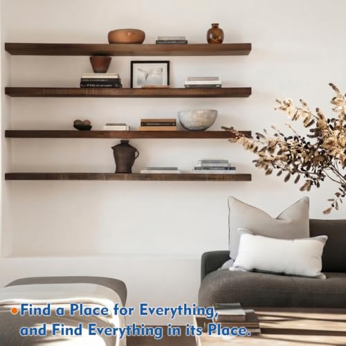 Harwaya 48 inch Floating Shelves Dark Wood, Long Wall Shelves for Bedroom - color: Dark Walnut, size: 48 x 8 Inch