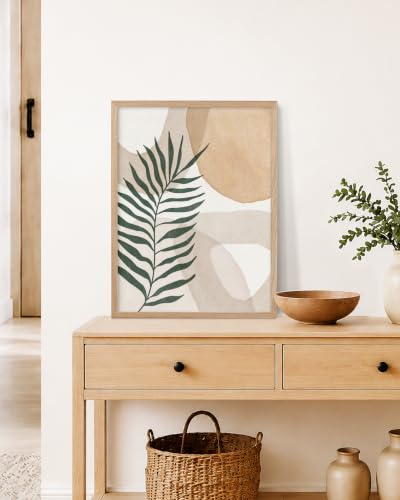 HesenDot Natural OAK Wood Organic Botanical Leaf Framed Wall Art,12x16in - color: Abstract Neutral Leaf