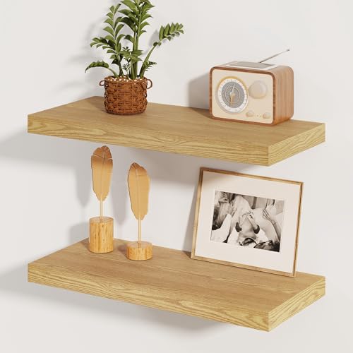 Floating Shelves for Wall, 8 Inch Deep Floating Shelves, 24"W x 8"D Wall Shelves Set of 2, Rustic Wood Floating Shelf for Home Decor, Deep Storage Shelves for Kitchen, Bedroom, Living Room - color: Oak, size: 24"W x 8"D