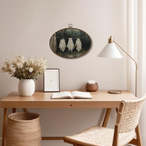 JQF Halloween Ghost Laundry Room Oval Wall Decor Framed 11.5x8.5 Inch - color: ghost-6
