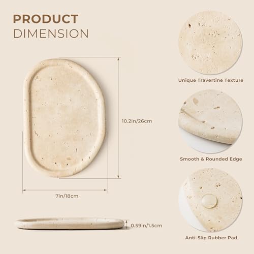 Natural Travertine Tray,Marble Ring Dish for Bathroom,Special-Shaped Jewelry Tray,Dressing Table, Bedside Table,Home Decor,Beige Large (NS030) - color: Beige, size: 10.2" x 7.1" x 0.6"