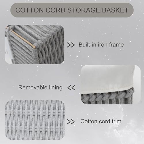 Grey Cotton Rope Woven Basket Storage Set of 3 for Organizing - color: Gray