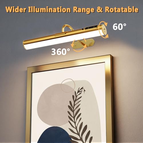 Wireless Rechargeable Picture Light, Battery Operated Art Light - color: Without Motion Sensor Brass