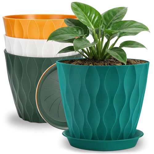 YNNICO 8 inch 4 Pack Plant Pots for Indoor Drainage Holes and Tray Saucers - color: Multicolor, size: 8 inch-4 pack