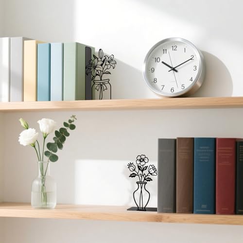 Metal Bookends Flower Vase Book Ends for Shelves - color: Black - 1 Pair Flower Vase