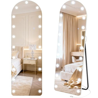 Arched Hollywood Full Length Mirror, 63"x20",Dimmable LED, 3 Color