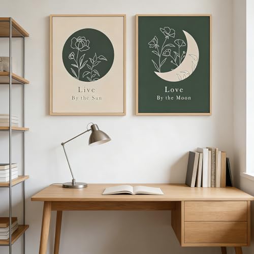 KBCXOY Sage Green Boho Sun and Moon Wall Art Bedroom Moon Phase Prints - color: Sun and Moon, size: 12 x 16 inches