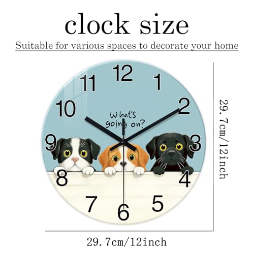 XNM Cute Dog Glass Wall Clocks Battery Operated 12 Inch - color: Blue1, size: 12 Inch