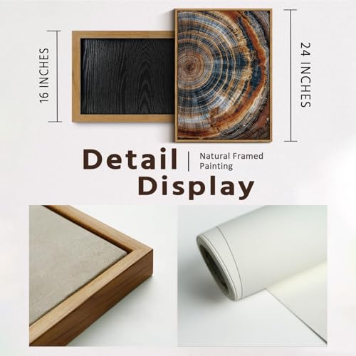 BingruiArt Faux Wood Tree Ring 04 Canvas Wall Art 16x24 Framed - color: Tree Ring - 04, size: 24"L x 16"W