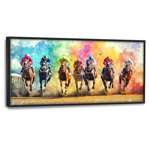 Trulave Framed Large Horse Racing Wall Art Decor for Living Room 60''x30'' | Colorful Horse Racing Canvas Wall Decor Horse Picture Framed Painting Artwork for Bedroom Office - color: Horse Racing, size: 60"L x 30"W
