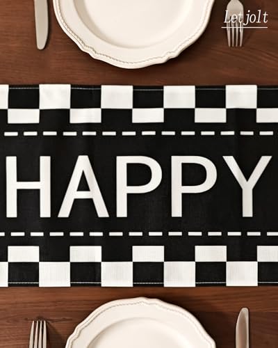 Letjolt Happy Birthday Table Runner Black Checkerboard 72 Inches - color: Black White Check, size: 12x72 Inches
