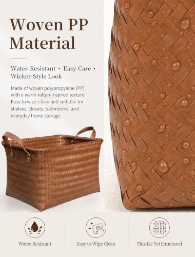 Wicker Storage Baskets, 4 Pack Woven Baskets for Shelves, Brown - color: Rectangle Brown